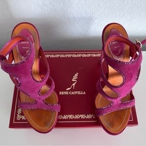 Pink Rene Caovilla glitter bottom heels